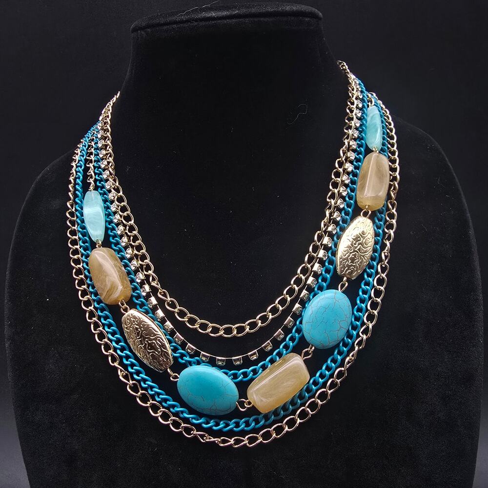 Skyline Collection Step Into Style Blue Gold Tone Layered Necklace In Box